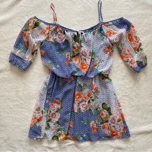 City Studio Blue and White Polka Dot Dress